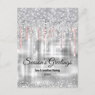 Silber-Rose Weihnachtsgold Glitzer Tropfen Postkarte