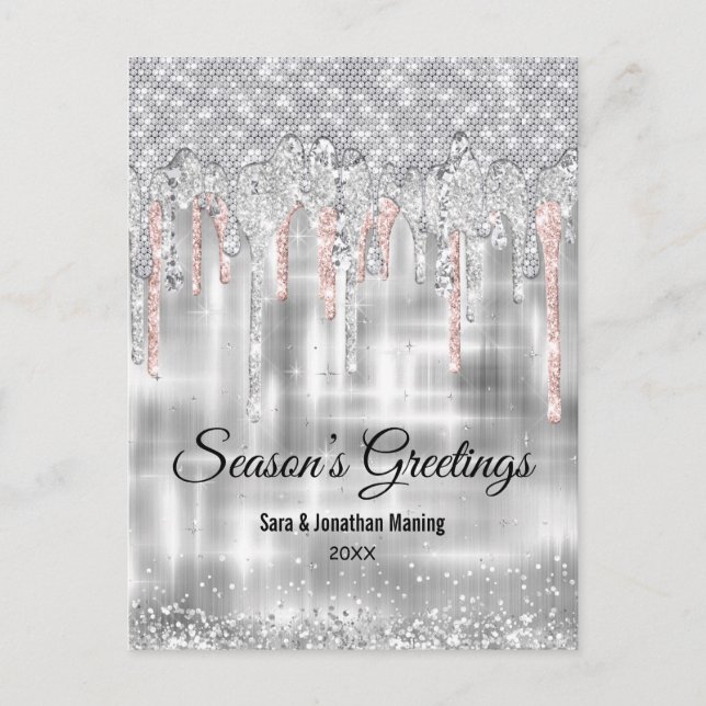 Silber-Rose Weihnachtsgold Glitzer Tropfen Postkarte (Vorderseite)