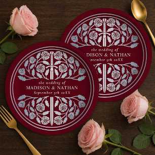 Silber-Rot-Royale-Mittelalterschwert-Hochzeit  Pappteller