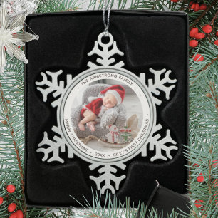 Silber-Schneeflocken-Baby-Foto zum ersten Meilenst Schneeflocken Zinn-Ornament