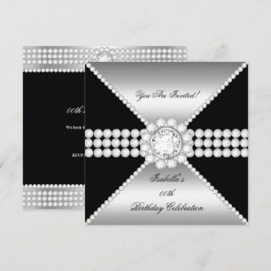 Silber-Schwarz-Diamant-Sophisticated-Birthday-Part Einladung