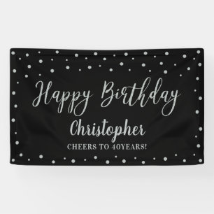 Silber & Schwarz Happy Birthday Party Banner