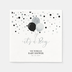 Silber & Schwarz It's a Boy Baby Shower Servietten
