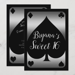 Silber & Schwarz Pik Glam Casino Sweet 16 Party Einladung