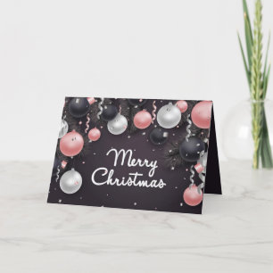 Silber Schwarz Rosa Weiße Weihnachtsbälle, Confett Feiertagskarte