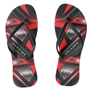 Silber, Schwarz, rotes geometrisches Gaming Monogr Flip Flops