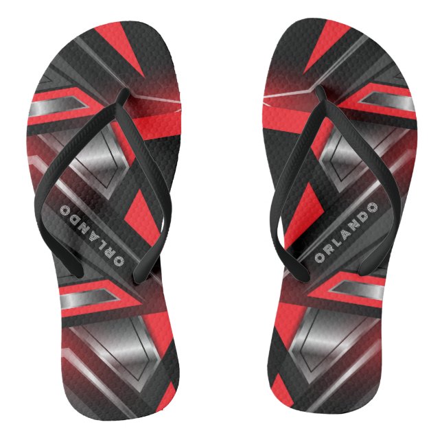 Silber, Schwarz, rotes geometrisches Gaming Monogr Flip Flops (Fußbett)
