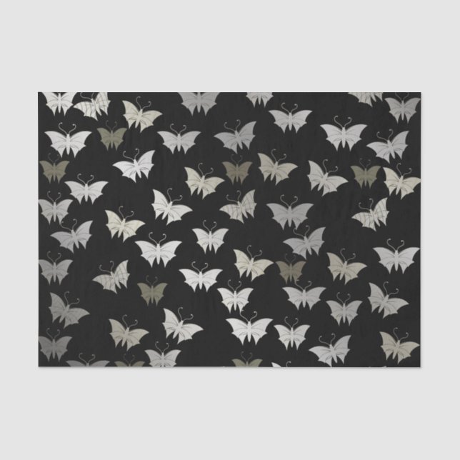 silber, schwarz, schmetterling, metall, dekoration seidenpapier (Vorderseite)