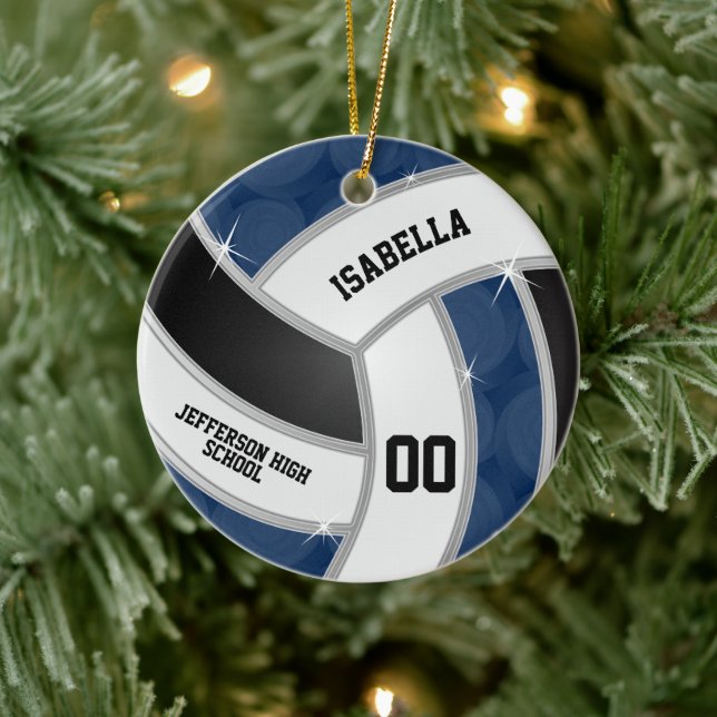 Silber, Schwarz, Weiß & Blau Volleyball - DIY Keramik Ornament (Baum)