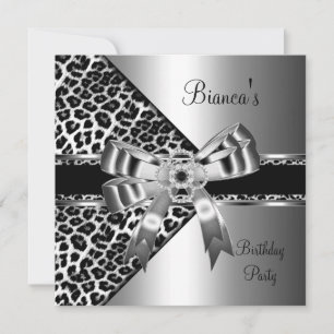 Silber Schwarz Weiß Leopard Diamant Juwel Bogen Einladung