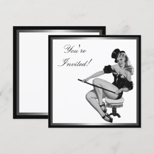 Silber-Schwarz-Weiß-Stil Pin-Up-Mädchen 5 Einladung