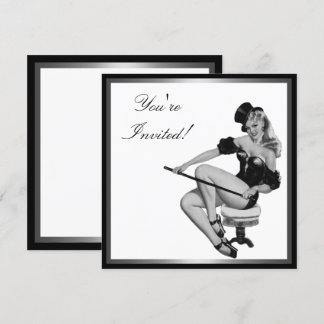 Silber-Schwarz-Weiß-Stil Pin-Up-Mädchen 5 Einladung