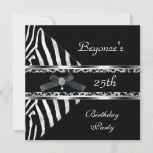 Silber Schwarz Zebra Leopard Einladung 25. Geburts