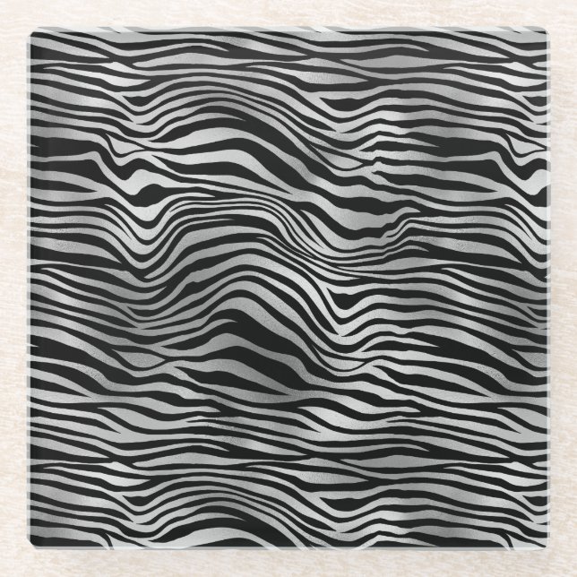 Silber Schwarz Zebramuster Glasuntersetzer (Vorderseite)