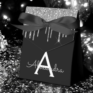 Silber-Schwarze Luxus-Glitter-Glam-Monogramm-Name Geschenkschachtel