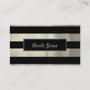 Silber & schwarze Streifen Chic Moderner Glamour Visitenkarte
