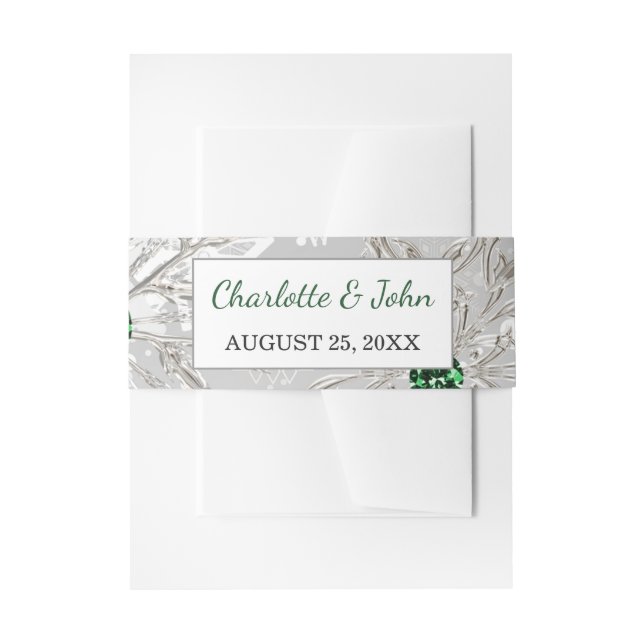 Silber Smaragdgrüne Schneeflocken Winter Hochzeit Einladungsbanderole (Vorderseite Beispiel)
