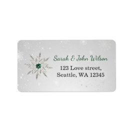 Silber Smaragdgrüne Schneeflocken Winterhochzeit Adressaufkleber