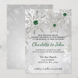 Silber Smaragdgrüne Schneeflocken Winterhochzeit Einladung