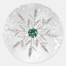 Silber Smaragdgrüne Schneeflocken Winterhochzeit Runder Aufkleber