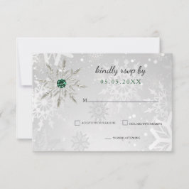 Silber Smarald Green Schneeflocken Winterhochzeit RSVP Karte