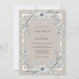 Silber-Taupe-Kranz-Hochzeit Einladung