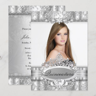 Silber-Tiara- und Blumeneinladung zur Quinceanera- Einladung