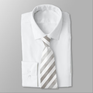 Silber Tone und Weiß Streifen Muster Neck Tie Krawatte