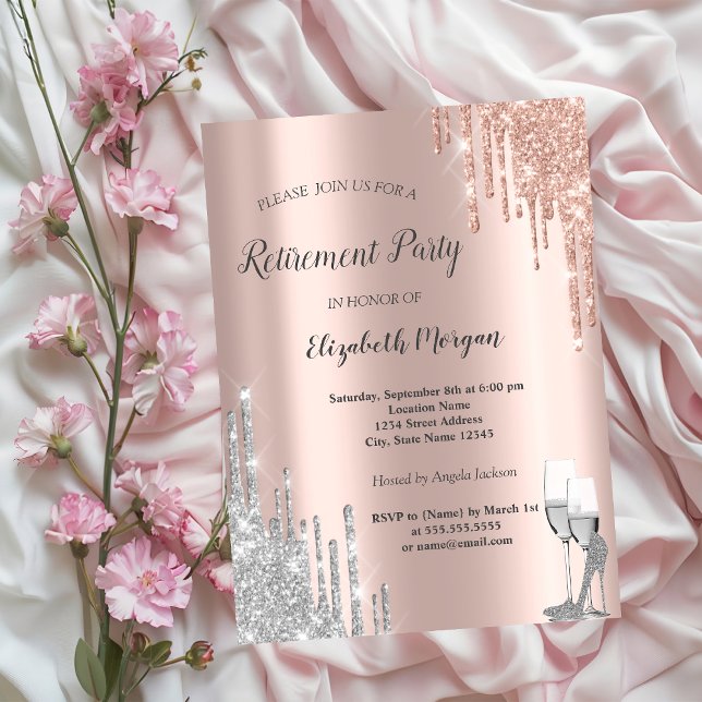 Silber-Tropfen, High Heels Rose Gold-Rente-Party Einladung (Von Creator hochgeladen)