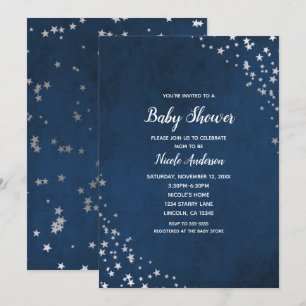 Silber-u. blaue Funkeln-Stern-himmlische Babyparty Einladung