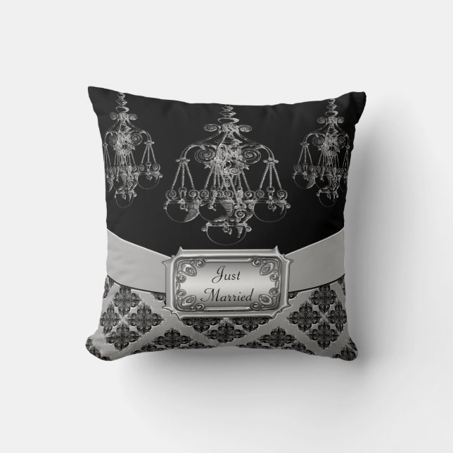 Silber-u. Schwarz-verzierte Leuchter-Hochzeit Kissen (Vorderseite)