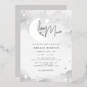 Silber Über den Mond Baby Shower Folieneinladung