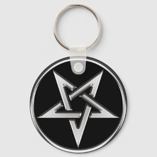 Silber umgekehrter Pentagram Schlüsselanhänger