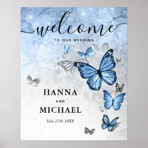 Silber und Babyblau Schmetterling Willkommen Hochz Poster