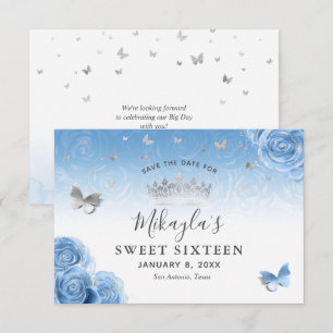 Silber- und Bahama Blaue Rosen Elegant Save The Date