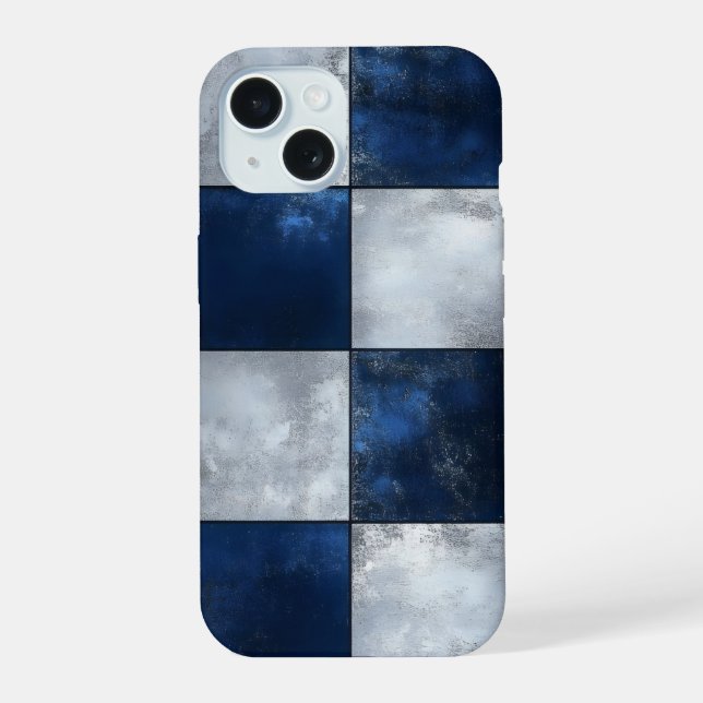 Silber- und Blau-Muster iPhone 15 Hülle (Rückseite)