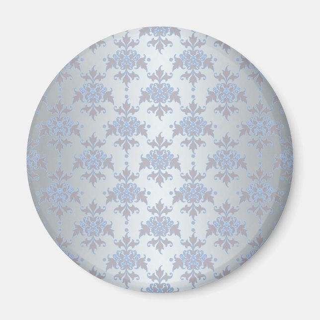 Silber und Blauer Extravaganter Damast Magnet (Vorne)