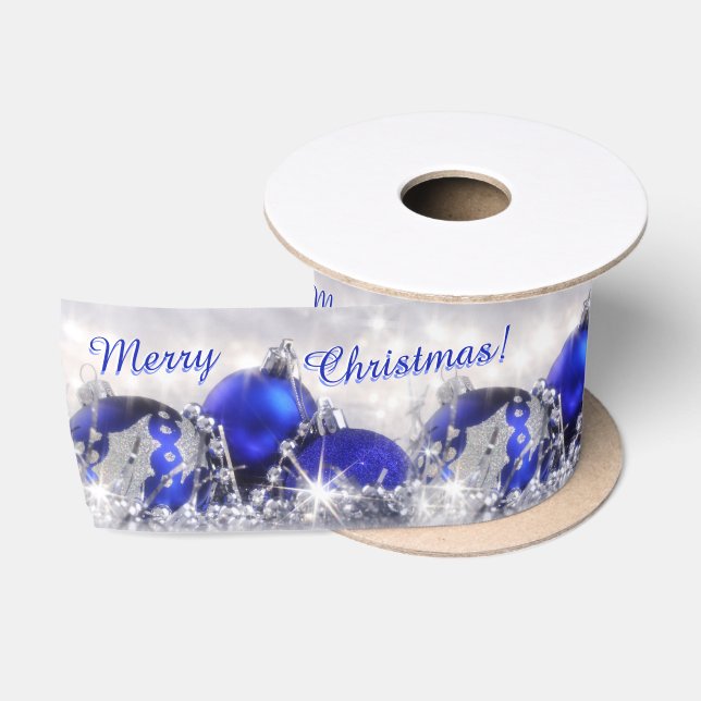 Silber und blaues frohe Weihnacht-Satin-Band Satinband (Spule)