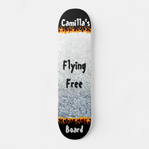 Silber und Flammen Einzigartiger Persönlicher Name Skateboard