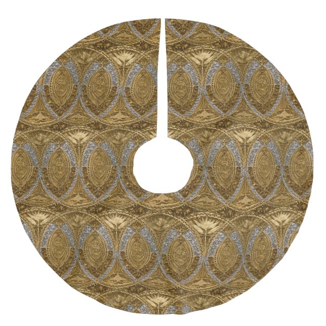 Silber- und Gold-Art-Deco-Muster Polyester Weihnachtsbaumdecke (Vorderseite)