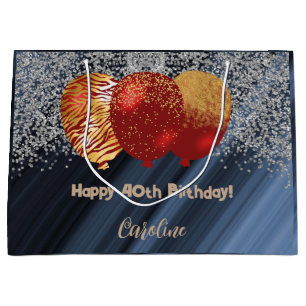 Silber- und Gold-Glitter-Roter Ballon und Foto Große Geschenktüte