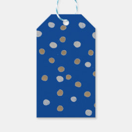Silber und Gold Polka Punkte auf blau Geschenkanhänger