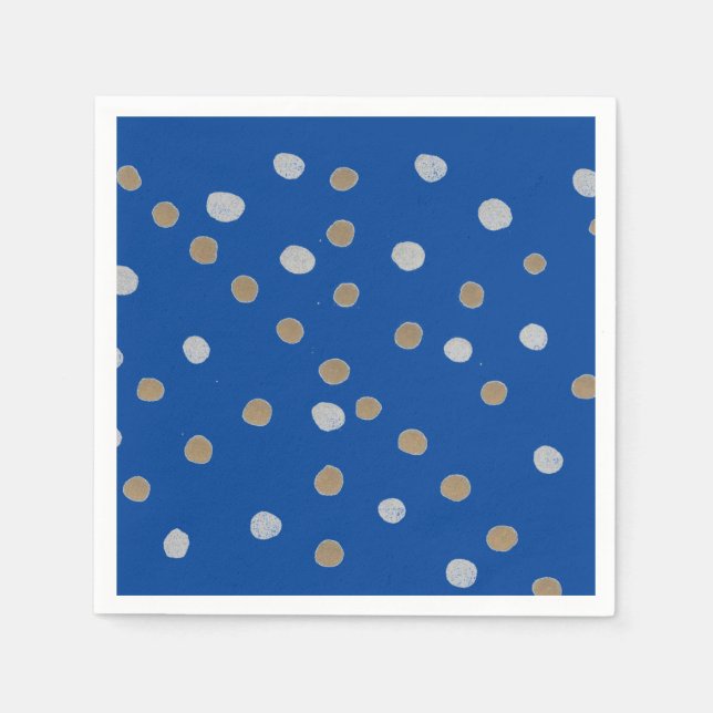 Silber und Gold Polka Punkte auf blau Serviette (Vorderseite)