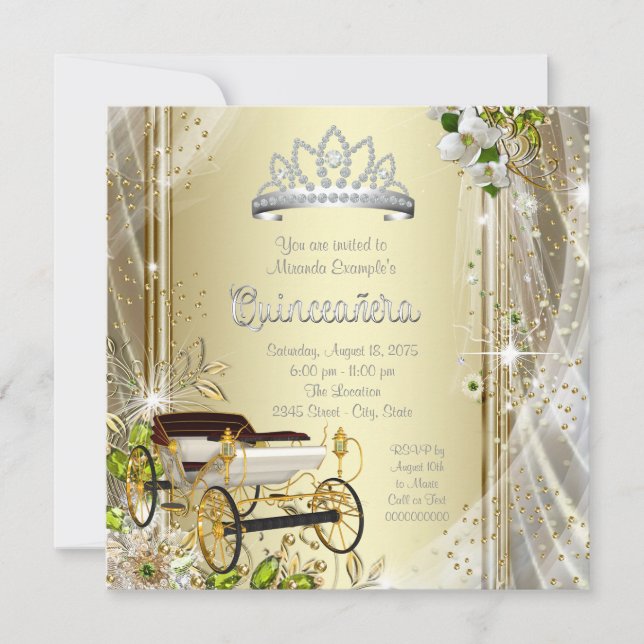 Silber und Gold Quinceanera Einladung (Vorderseite)