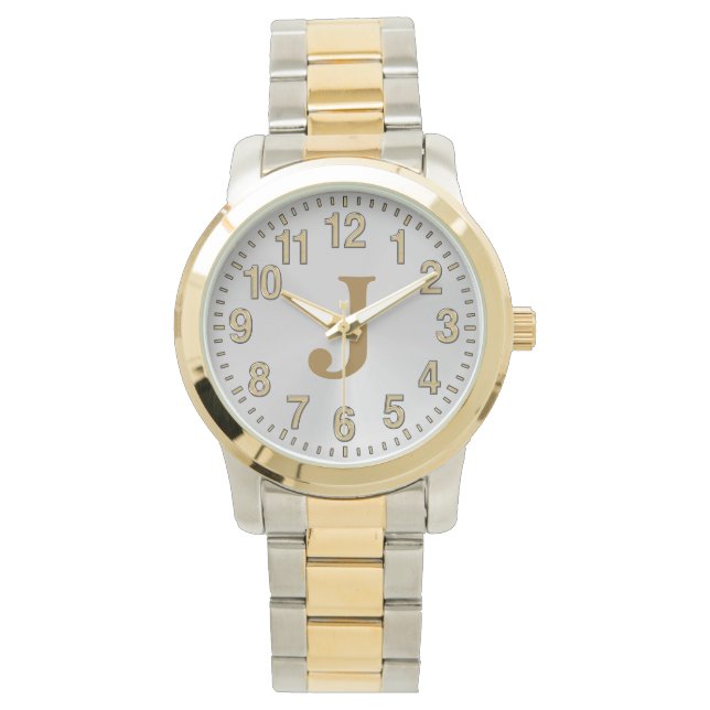 Silber- und Gold-Uhren für Männer, Monogramm-Uhr Armbanduhr (Vorderseite)