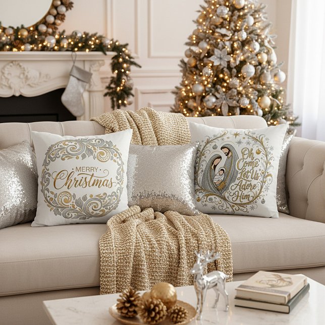 Silber- und Gold-Weihnachtskrippe Kissen (Von Creator hochgeladen)