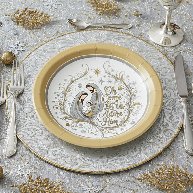 Silber- und Gold-Weihnachtskrippe Pappteller (Von Creator hochgeladen)