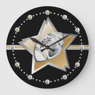 Silber und Goldfußball und -stern Große Wanduhr