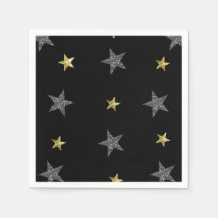 Silber- und Goldsterne Schwarze Hollywood-Star-Par Serviette