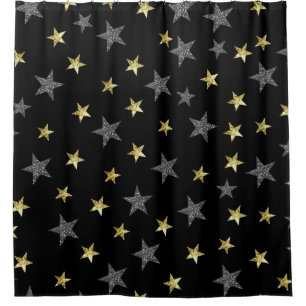 Silber- und Goldsterne Schwarzer Hollywood-Star Gl Duschvorhang